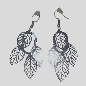 Silver Tone Dangling Leaf Earrings | Lightweight Filigree Drops | Boho Chic